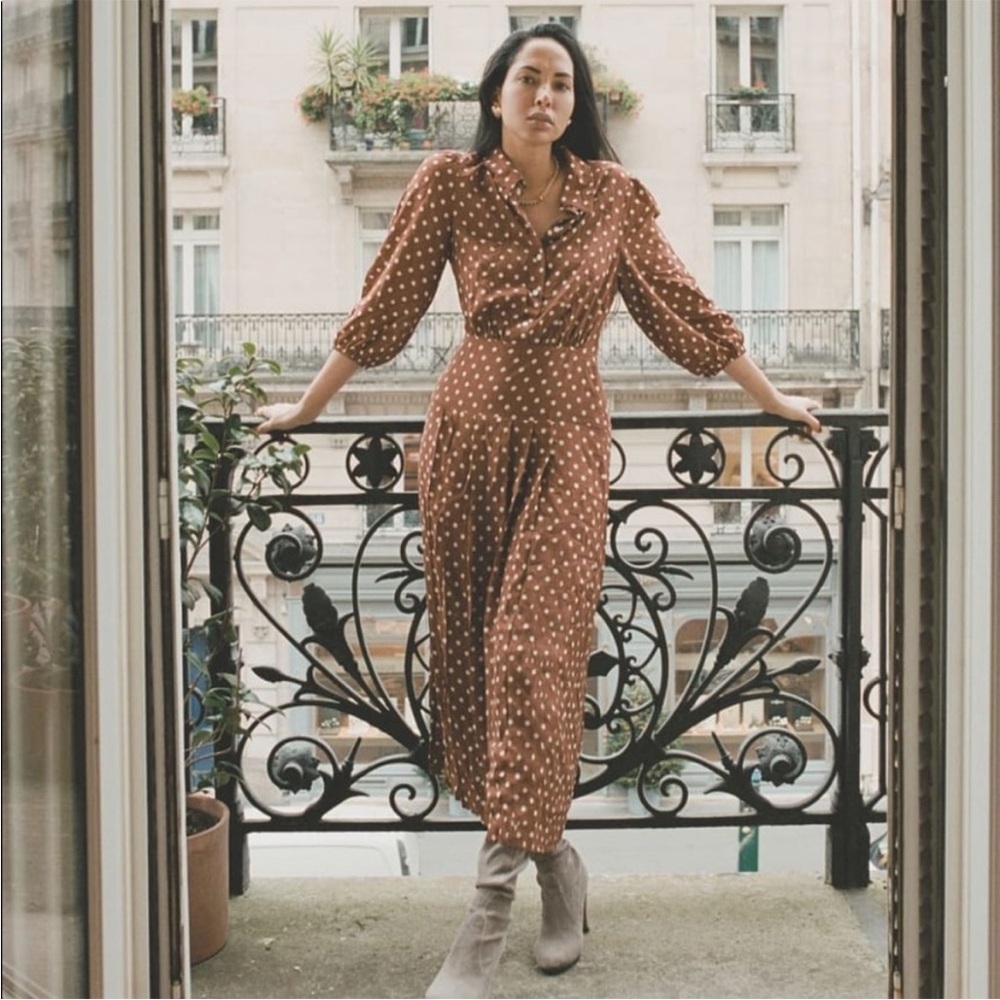 ▪️RIXO “Izzy” Polka Dot Shirt Dress in Copper 4XL/ 18